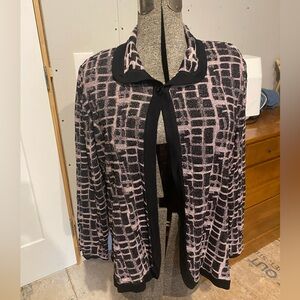 Exclusively Misook Purple Black Textural One-Button Acrylic Cardigan Large